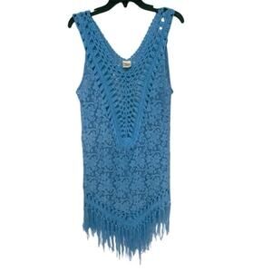 Advance Apparel Boho Crochet Fringe Burnout Dress Tunic Lace Festival Cover Up